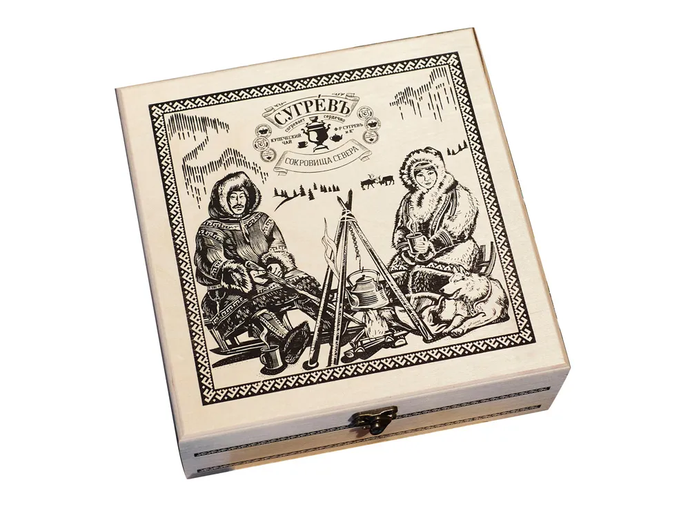 Подарочный набор c чаем "Сокровища Севера" в деревянной шкатулке