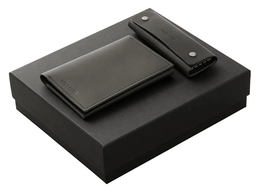 Подарочный набор Long River: обложка для паспорта, ключница, черная коробка