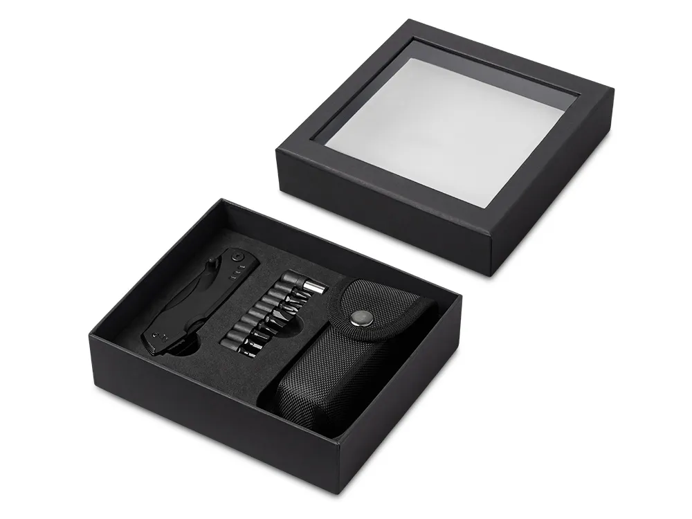 Универсальный мультитул с битами в подарочной упаковке с окном «Шэйп» , черный