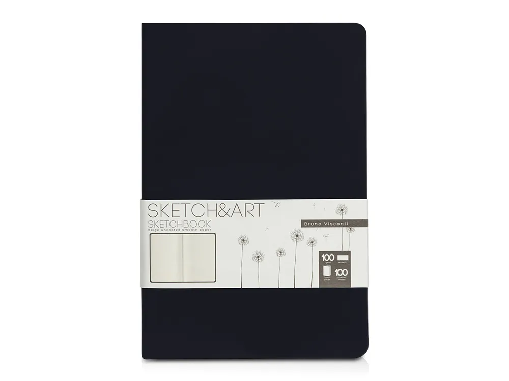 Скетчбук "Sketch & Art" в твердом переплете 143х216 мм, 100 л. бежевой бумаги 100 г/м2, черный