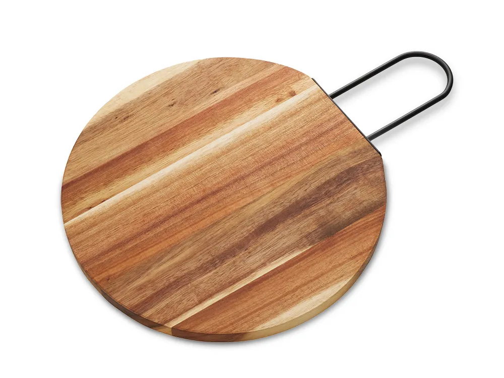 Деревянная круглая доска из акации с металлической ручкой "Кира"