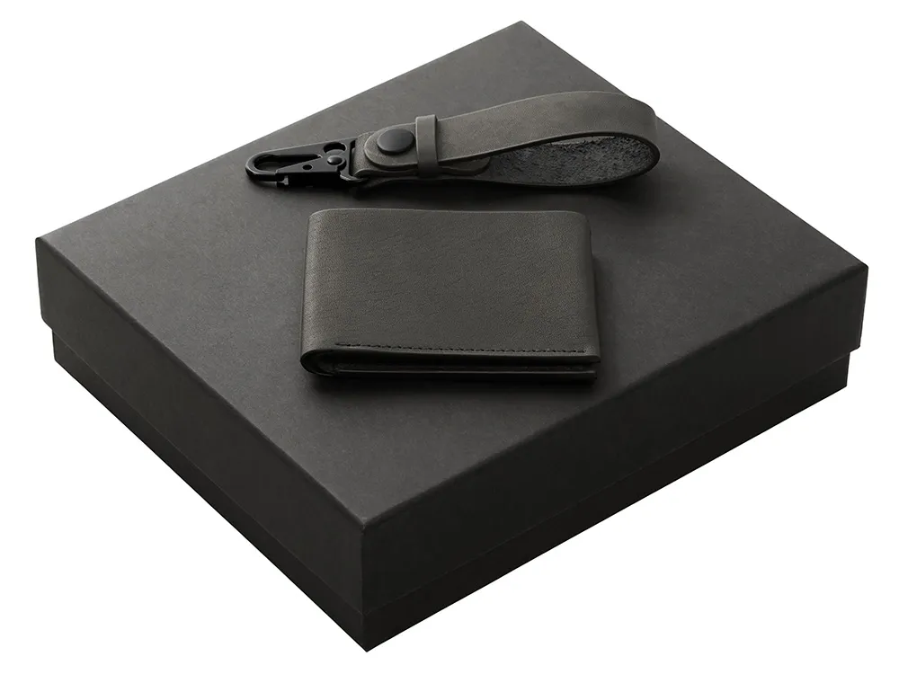 Подарочный набор Long River: кошелек, ремешок для ключей (без лого Long River), черная коробка