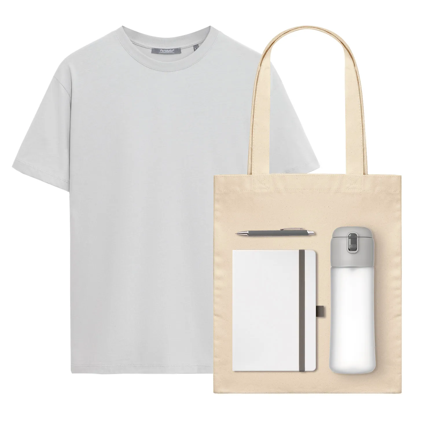Набор с одеждой Крис (KRIS) (футболка, бутылка, ежедневник, ручка, шоппер), белый, M