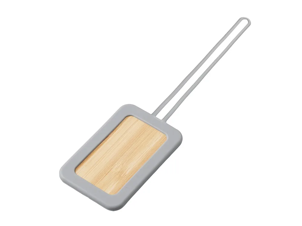 Бамбуковая багажная бирка с силиконовым чехлом "Тагу", серый