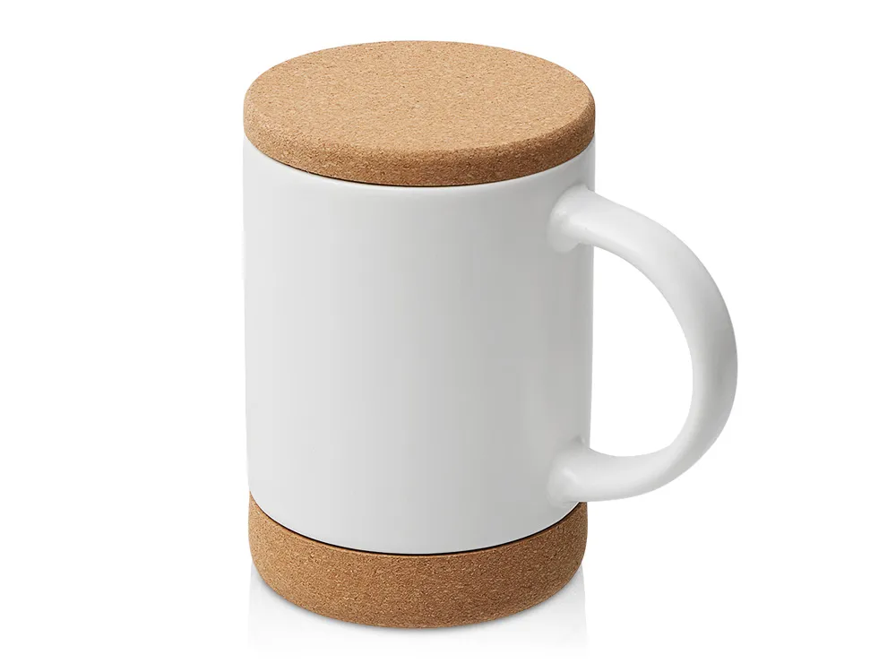 Кружка 450 мл с пробковым дном с крышкой "Корк & Бон", белый