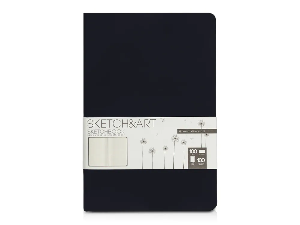 Скетчбук "Sketch & Art" в твердом переплете 143х216 мм, 100 л. черной бумаги 100 г/м2, черный