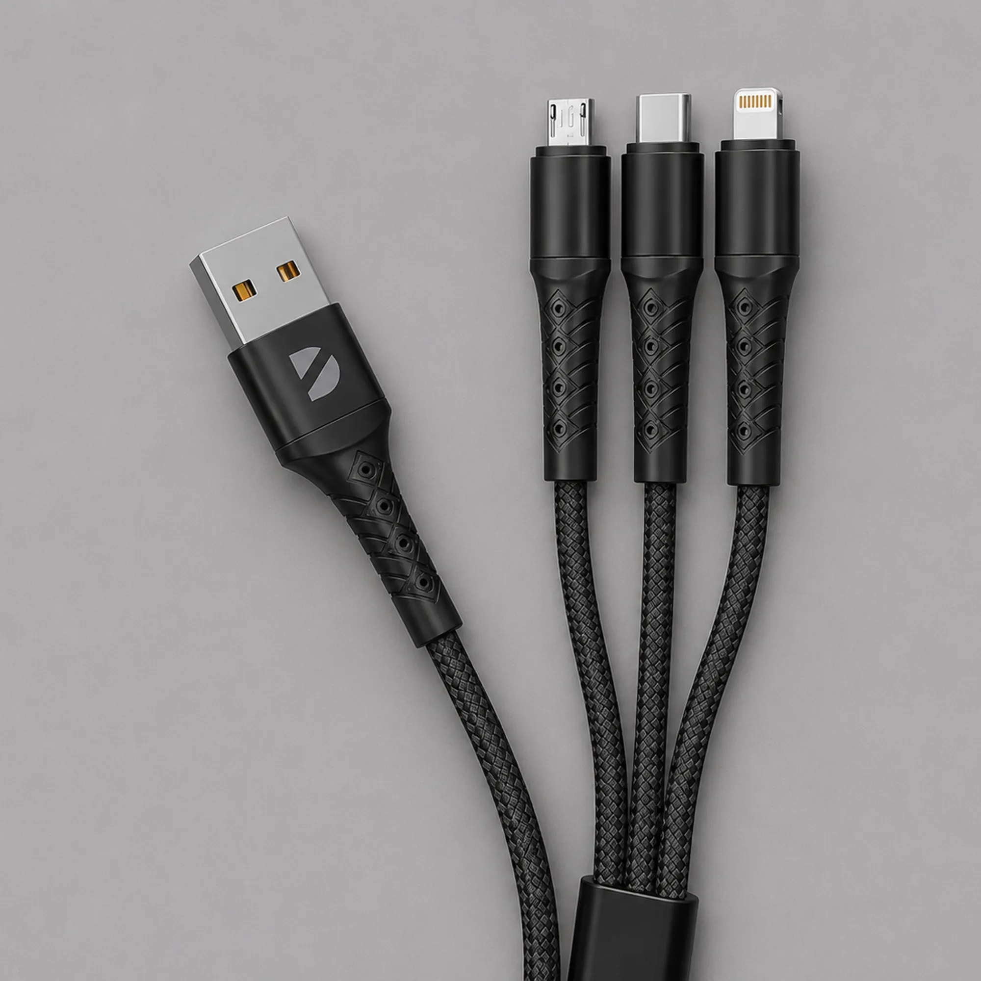 Дата-кабель Armor 3 в 1: micro USB, USB-C, Ligthning, 1.2м, черный, Deppa