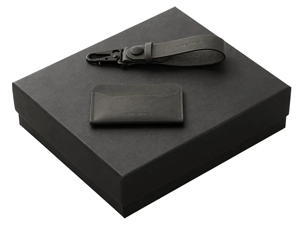 Подарочный набор Long River: картхолдер, ремешок для ключей, черная коробка