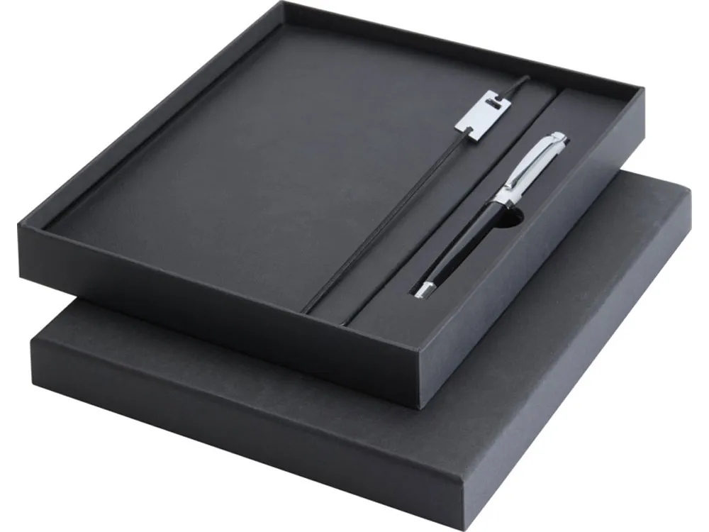 Набор Legato Elegance из блокнота формата А5 в твердой обложке и ручки-роллера, черный/белый