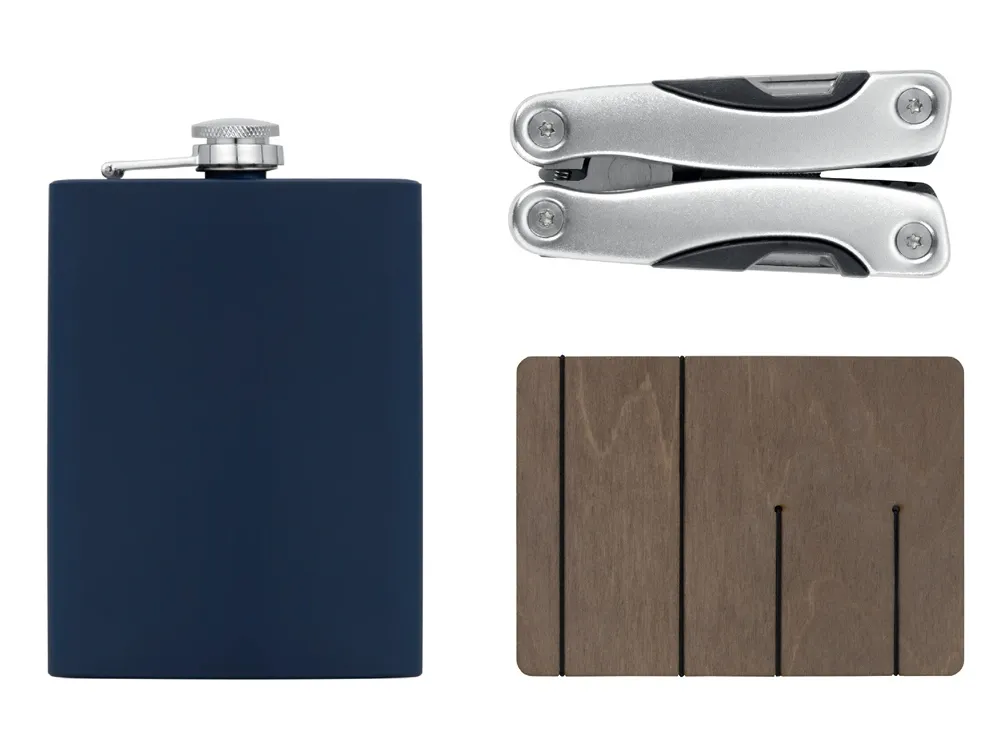 Набор с мультитулом и фляжкой "Путешественник 2.0.", темно-синий