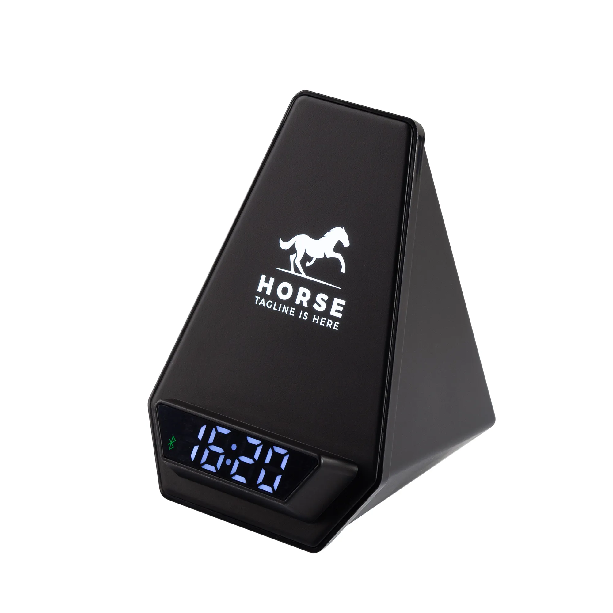 Настольная Bluetooth колонка (3Вт) "Smart Pyramid" с часами и беспроводным (15W) зарядным устройством, с подсветкой логотипа черный