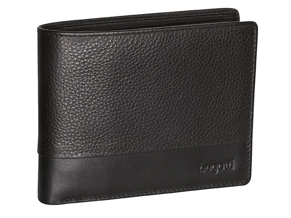 Портмоне BUGATTI АТЛАНТА | ATLANTA, чёрное, натуральная воловья кожа, 10,5х1х9 см