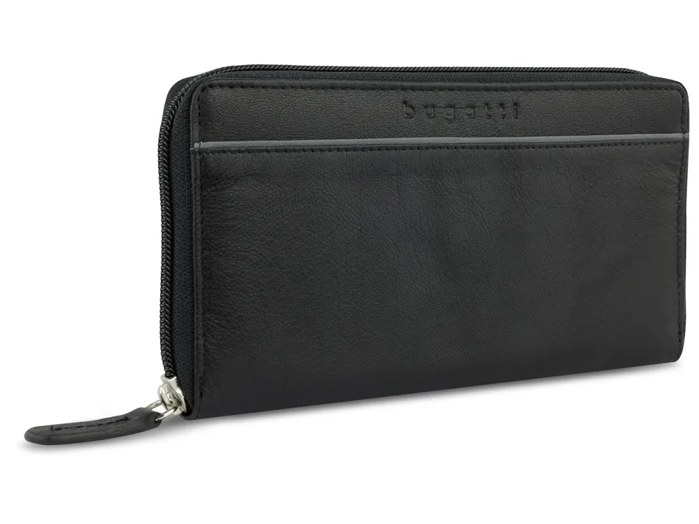 Кошелёк женский BUGATTI БАНДА | BANDA, с защитой данных RFID, чёрный, кожа козы/полиэстер, 18,5х2х10 см