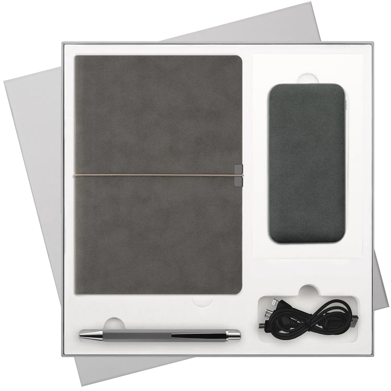 Подарочный набор Ин Велюр (In Velour), серый (ежедневник, ручка, аккумулятор)
