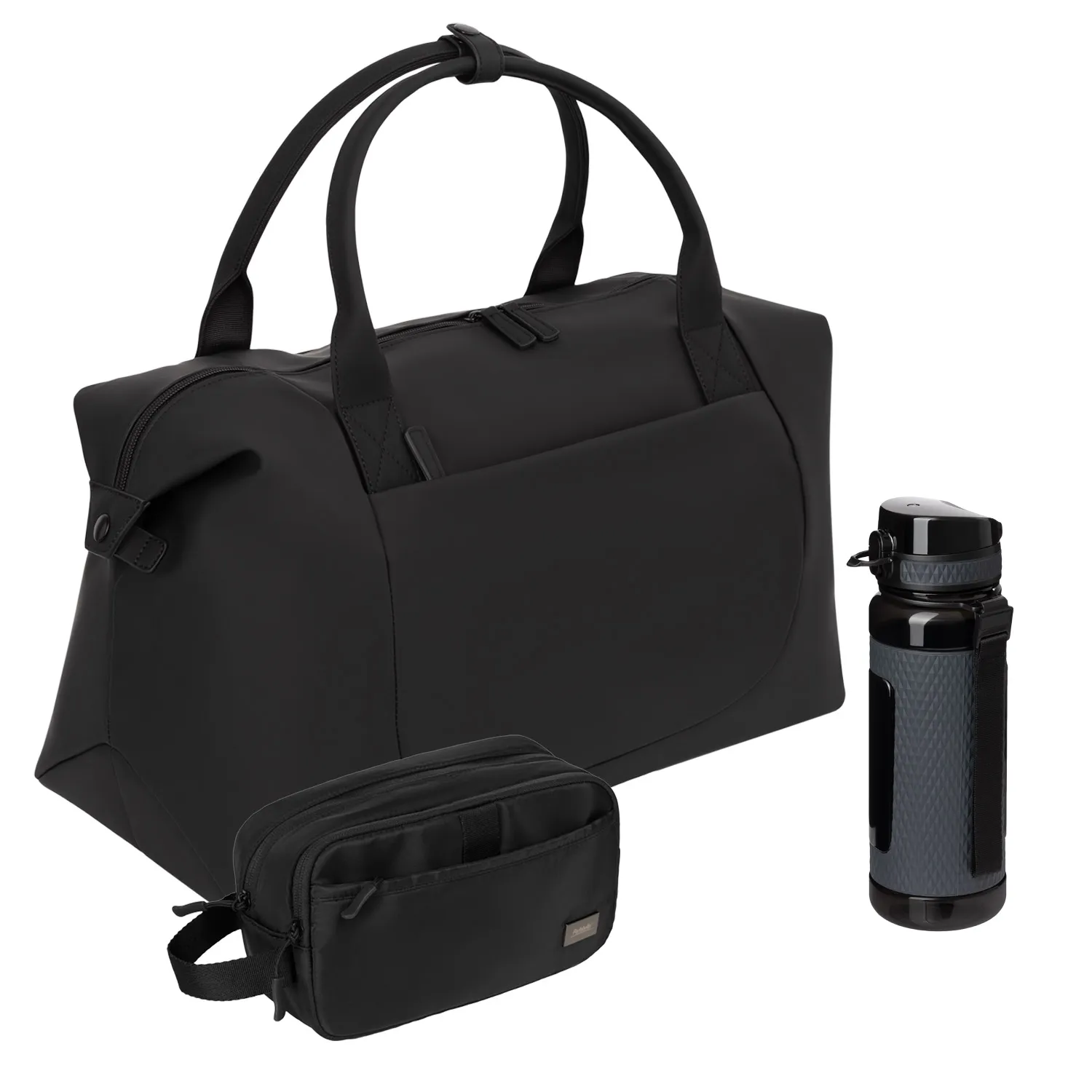 Подарочный набор Мадрид Премиум Спорт (Madrid Premium Sport), черный (бутылка, дорожная косметичка, дорожная сумка)