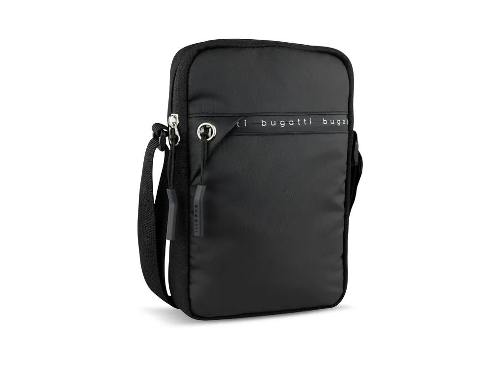 Сумка через плечо BUGATTI БЛАНК ОБЛЕГЧЕННАЯ | BLANC DELIGHT, чёрная, нейлон RPET600D/тарпаулин/полиэстер, 16х4х23 см, 1 л