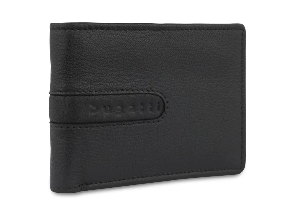 Портмоне BUGATTI ШЕДЕВР | BOMBA, с защитой данных RFID, чёрное, кожа козы/полиэстер, 12,5х2х9 см