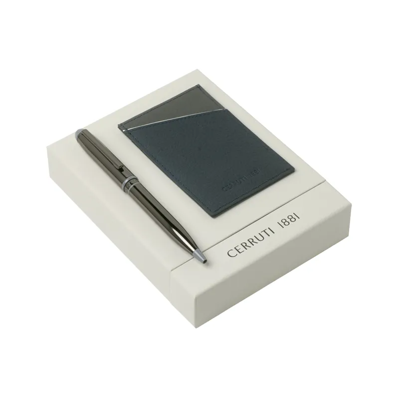 Набор (кредитница, шариковая ручка) черный с коричневым