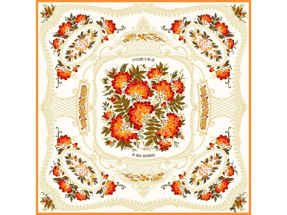 Платок «Тагильский поднос», молочный