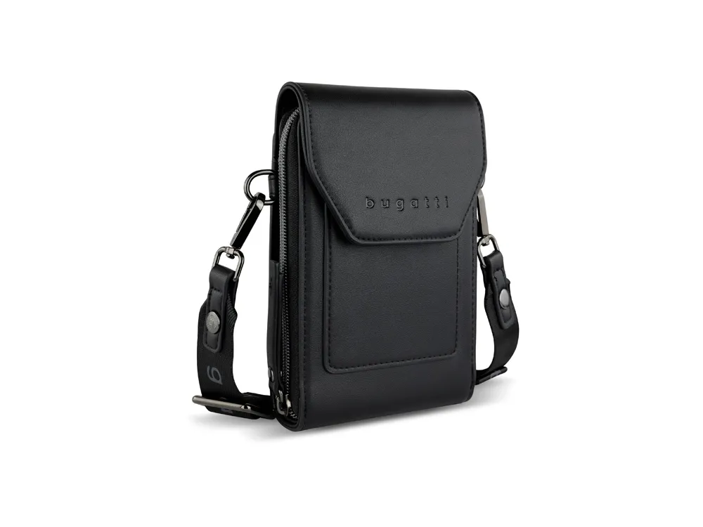 Сумка наплечная BUGATTI АЛМАТА | ALMATA, чёрная, полиуретан, 11х4х19 см