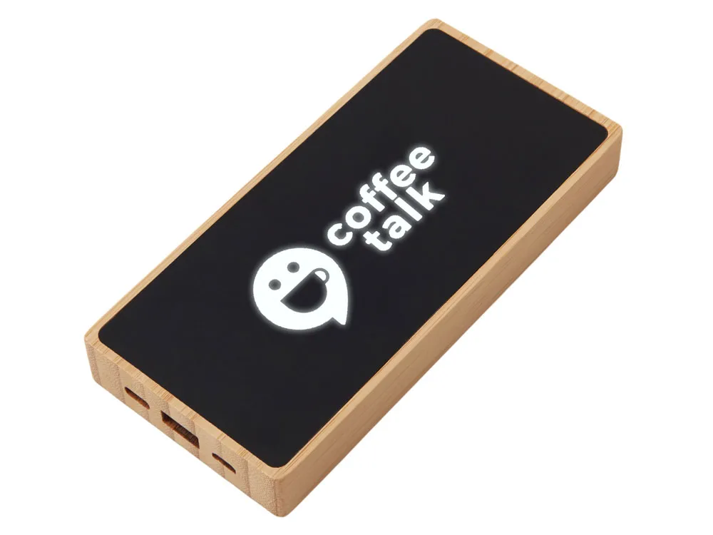 Внешний аккумулятор с подсветкой лого и солнечной панелью «Reedia S1», 10000 mAh, бамбук, черный