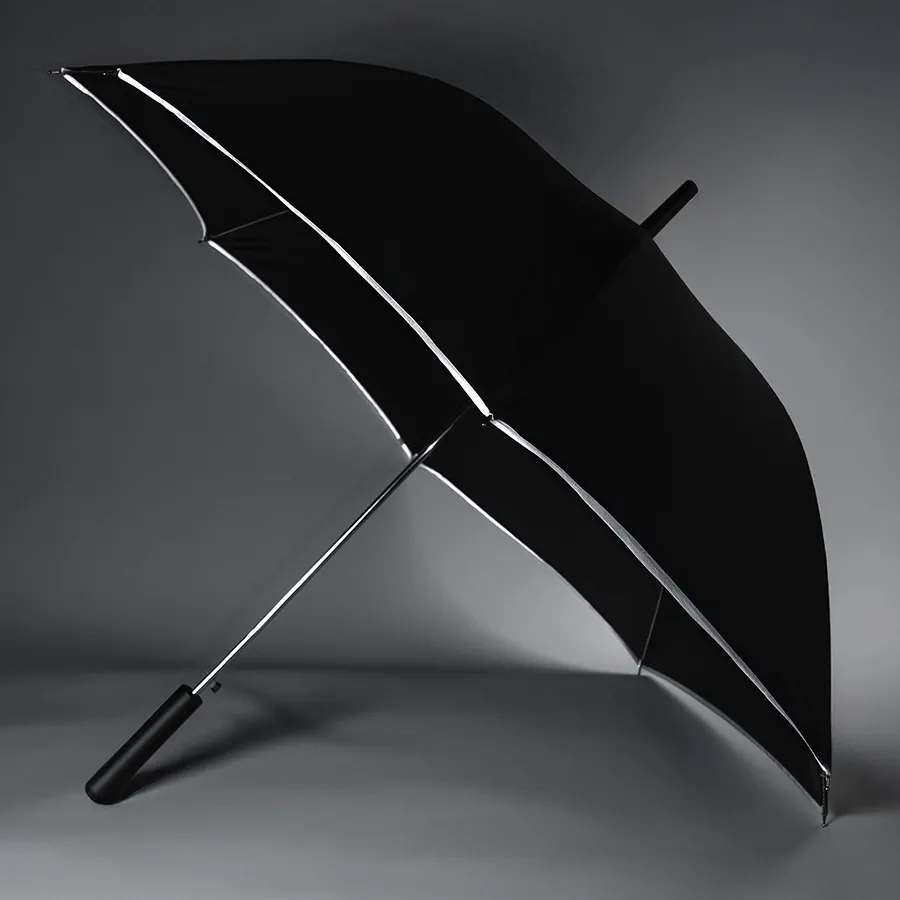 Зонт-трость "Reflect", полуавтомат, эпонж, чёрный со светоотражающей окантовкой в чехле с ручкой
