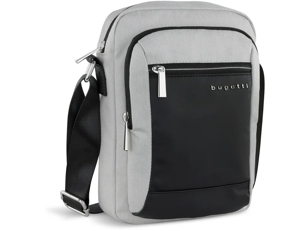 Сумка наплечная мужская BUGATTI СЕРА | SERA, светло-серая, полиэстер, 21х6х26,5 см, 2,5 л