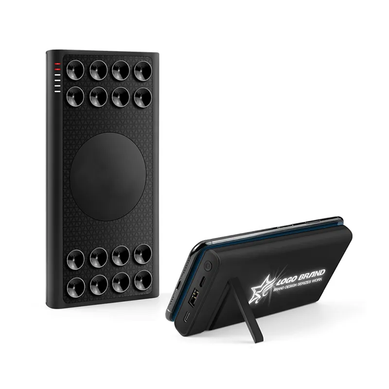 Беспроводное зарядное устройство "Eight SOFTTOUCH", 8000 mAh, с подсветкой логотипа и подставкой черный