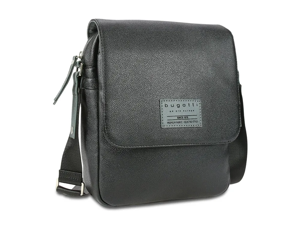 Сумка наплечная BUGATTI МОТОБАЙК D | MOTO D, чёрная, полиуретан, 25х8х30 см, 4 л