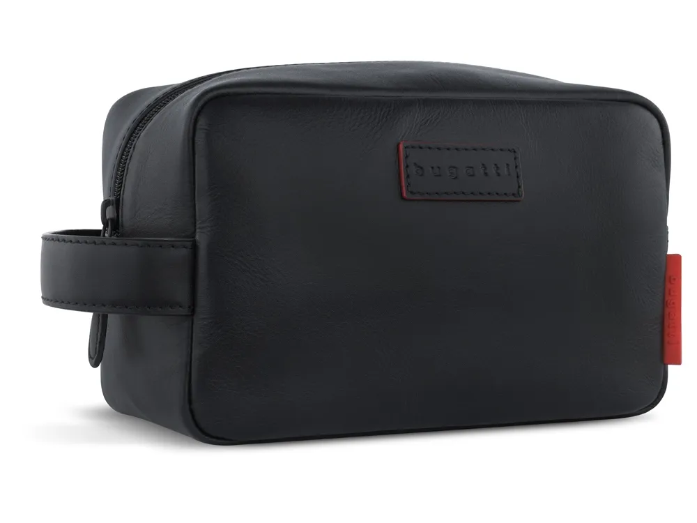 Несессер дорожный BUGATTI КЛАРК | CLARK, чёрный, воловья кожа/полиэстер, 20х10х13 см, 2,5 л