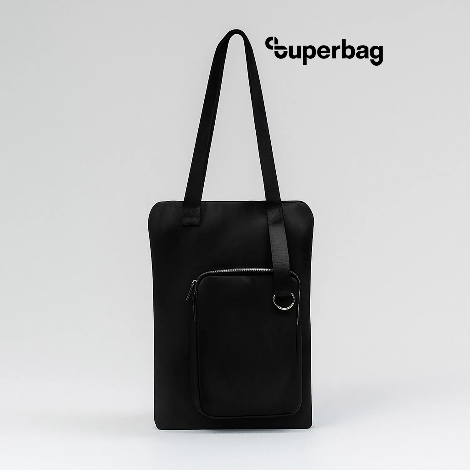 Шоппер Superbag Pocket, с внутренним креплением (карабин) и чехлом для мелочей (черный)