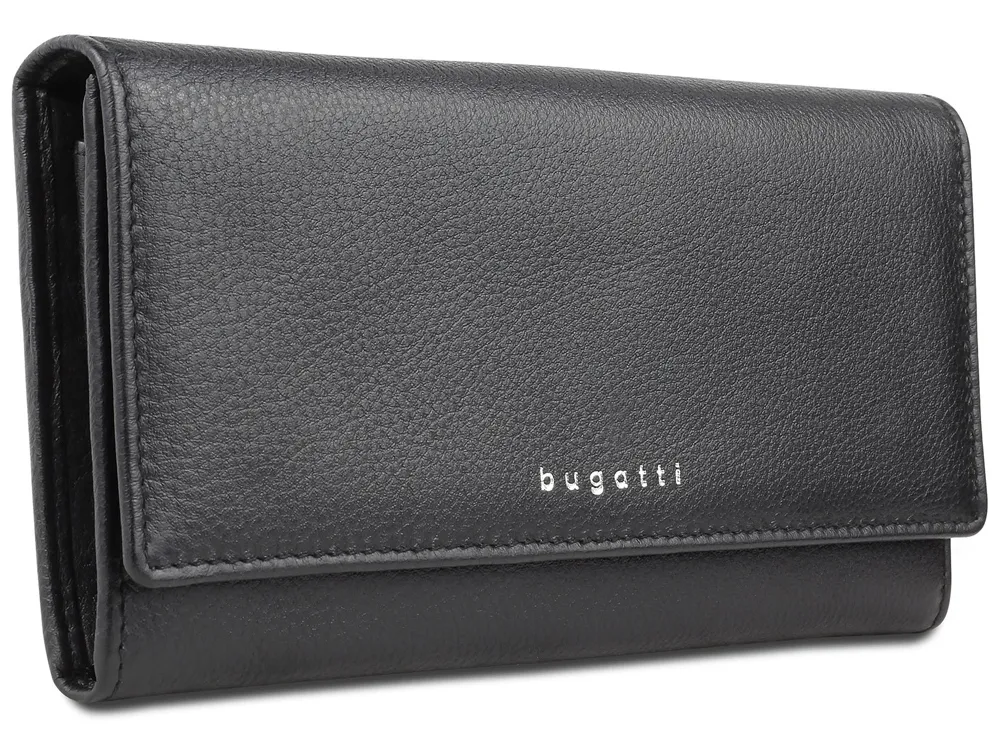 Кошелёк женский BUGATTI СУПЕР ЛЕДИ | LADY TOP, чёрный, натуральная воловья кожа, 20х2,5х10,5 см