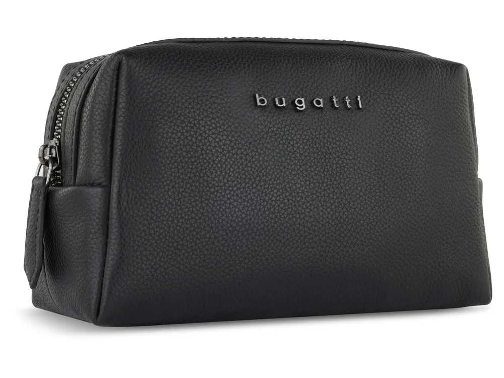 Косметичка BUGATTI БЕЛЛА | BELLA, чёрная, воловья кожа/полиэстер, 19х8,5х11 см