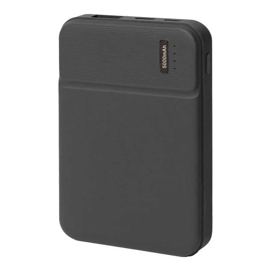 Универсальный аккумулятор Flash 5 (5000 мАч) с подсветкой и soft touch, черный, 9,8х6.3х1,3 см